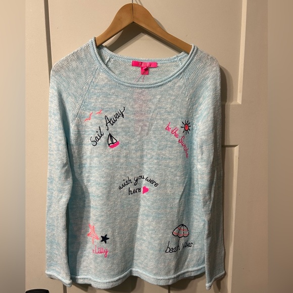 Lilly Pulitzer Sweaters - Lilly Pulitzer Danette Sweater Celestial Blue Marble Sailabration Embroidery NWT